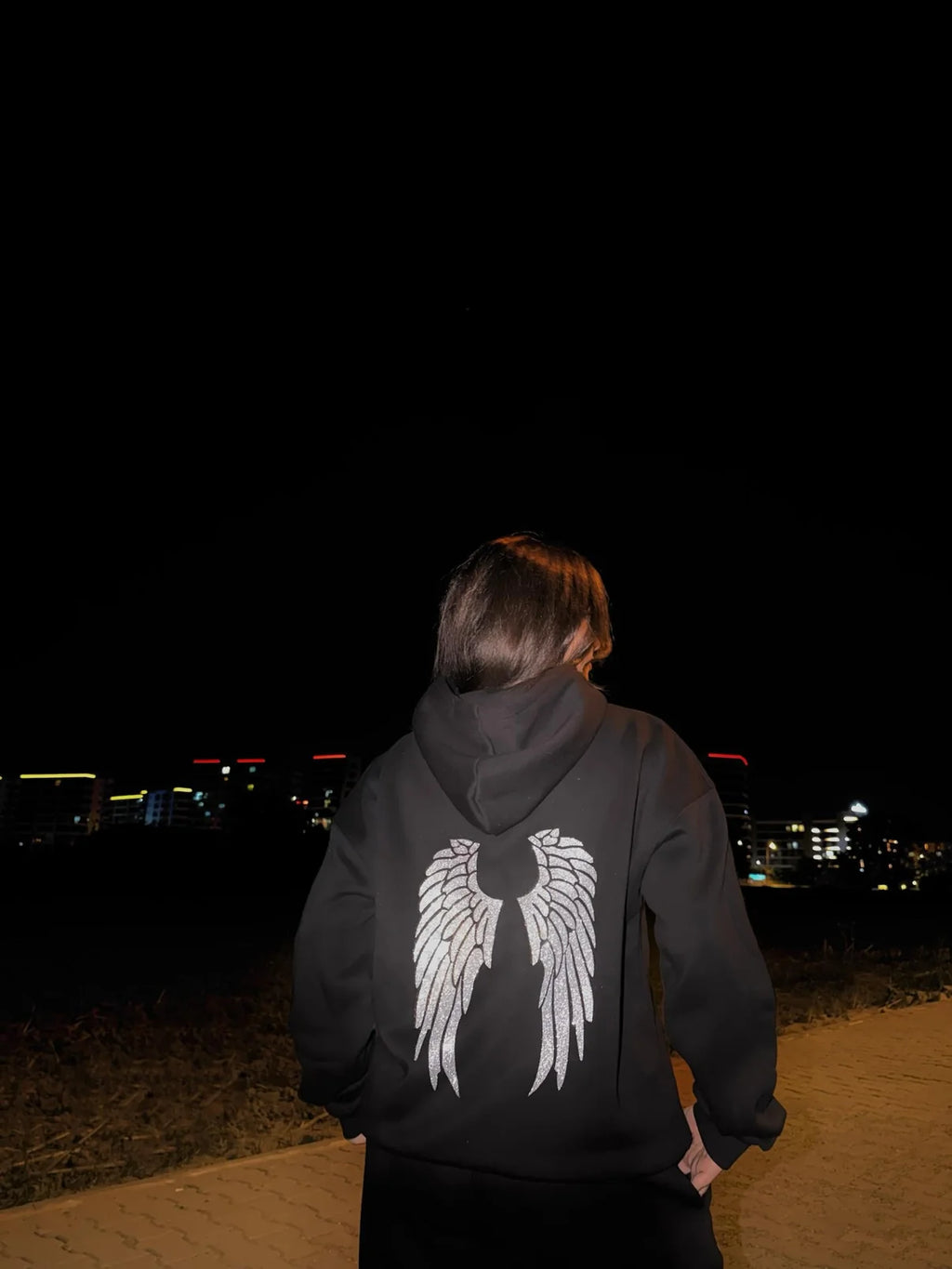 Sequin Angel Hoodie | Black