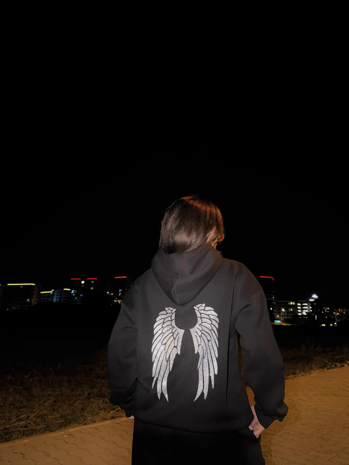 Sequin Angel Hoodie | Black