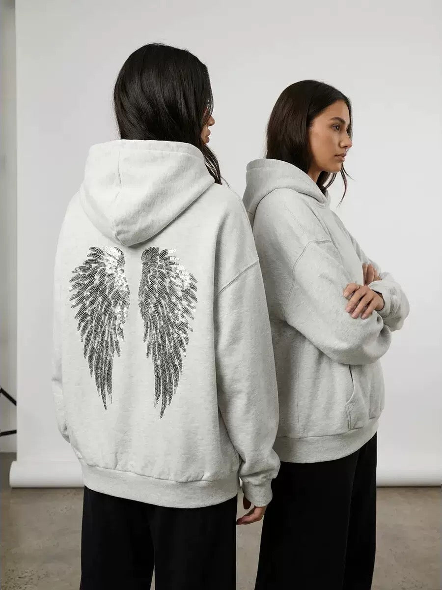 Sequin Angel Hoodie | Grey