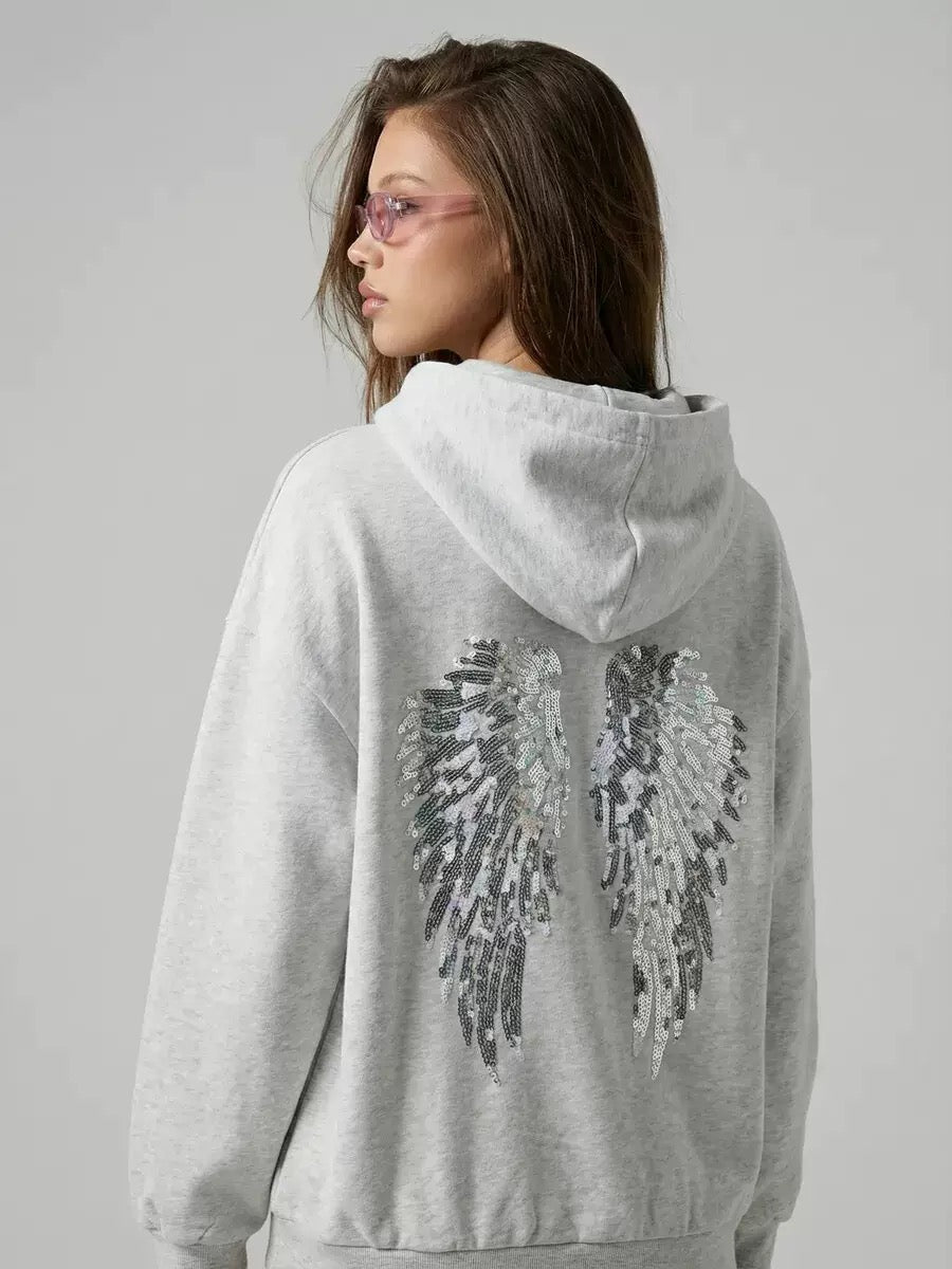 Sequin Angel Hoodie | Grey