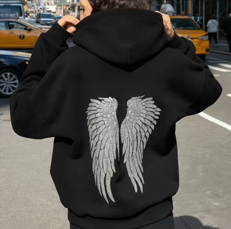Sequin Angel Hoodie | Black